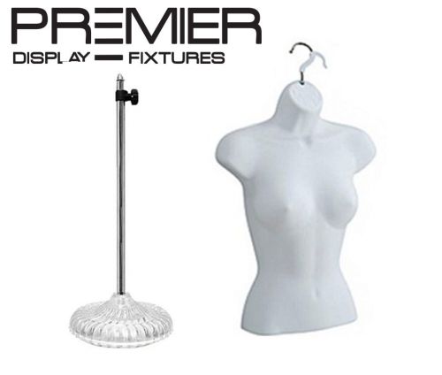 New short female waist long plastic body form mannequin with hook &amp; base white for sale