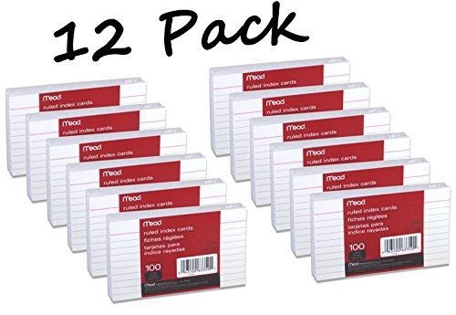 Mead 3 x 5-inch index cards, ruled, 100 count, white (63350) pack of 12 for sale