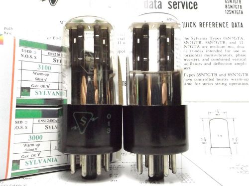 Two 6sn7 gt sylvania 2 hole plate audiophile grade vintage tubes for sale