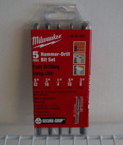 New Milwaukee 48-20-8851 5 pc. 3-Flat Secure-Grip Hammer-Drill Bit Set