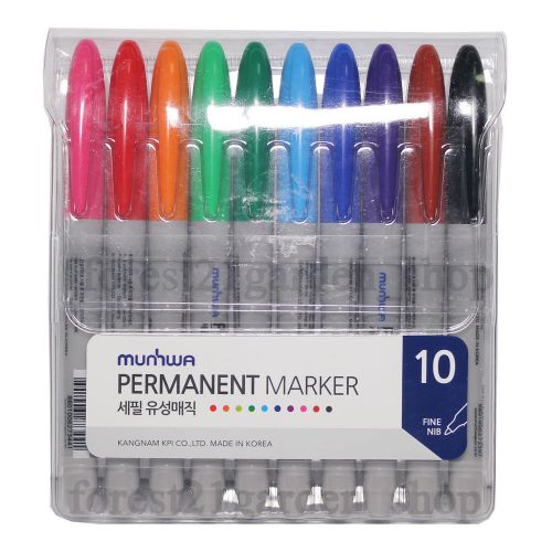 x10 Munhwa  Fine Tip Permanent Marker Pen - 10 Colors - 1 Set