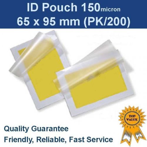 Id laminating pouches 65mm x 95mm 150 micron (x 200) for sale