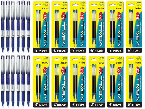 Pilot VBall Grip Liquid Ink Rolling Ball Extra Fine Blue 12 Pens &amp; 24 Refills