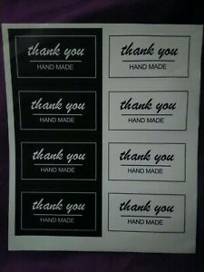 &#034;Thank You, Hand Made&#034; Stickers Labels Tags Self Adhesive Black &amp; White 1&#034; X 2&#034;