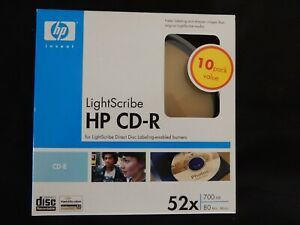 New Sealed Light Scribe 10 PK HP CD-R 52 X Media 700 MB Data Version 1.2 80 Min
