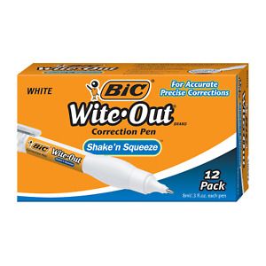 BIC Wite-Out Shake&#039;N Squeeze Correction Pen, 8 ML, White - 12 per Pack