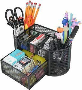 Desk Organizer with 9 Compartments, Mesh Office Organization for Scissors, Post-