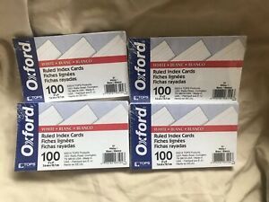 Oxford Ruled White Index Cards Lined Pack of four (400 count) Sealed NIB