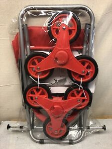 Stair Climber Trolley Dolly, Red Shopping Grocery Foldable Cart Condo Apartme