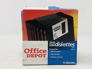 10 Office Depot 3.5&#034; 1.44MB 2HD Disks Diskettes IBM Formatted