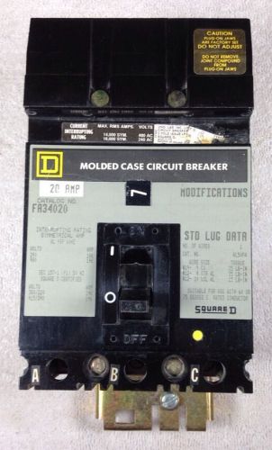 Square d fa34020 20 amp 3 pole 480 v i line circuit breaker (gray) for sale