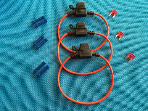 DAIER MINI ATM INLINE  FUSE HOLDER KIT 10A LOT OF 3 W/ COVERS FUSES &amp; CONNECTORS
