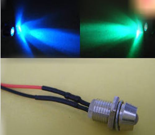 10pcs,Blue Green Flash Wired 12V 3mm Car LED + Holder,12BG