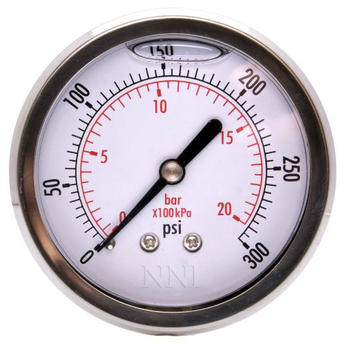 Pressure gauge- liquid glycerin filled 0-300psi, 1/4&#034; npt center back mount for sale