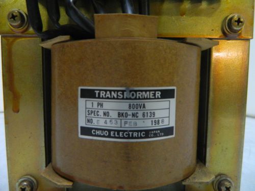 Chuo electric 800 va transformer, 1 ph, spec no. bko-nc 6139, 1988, used for sale