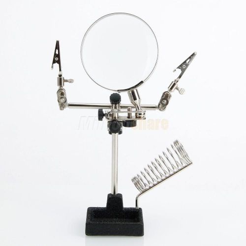 Hot adjustable 2-1/2&#034; magnifier soldering iron stand alligator clip tool black for sale