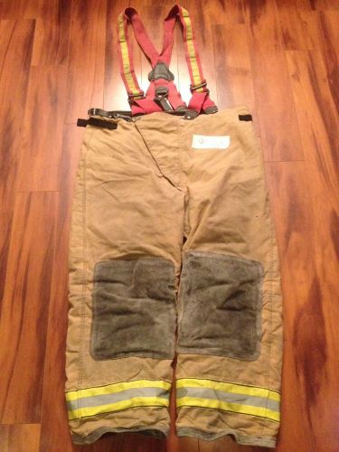 Firefighter pbi gold bunker/turn out gear globe pants used 44wx28l w susp 03 for sale