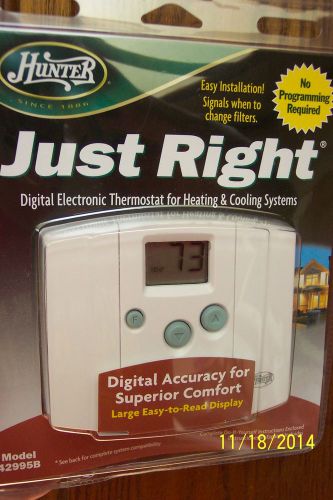 HUNTER JUST RIGHT THERMOSTAT, DIGITAL ELECTRONIC HEATING AND COOLING HVAC