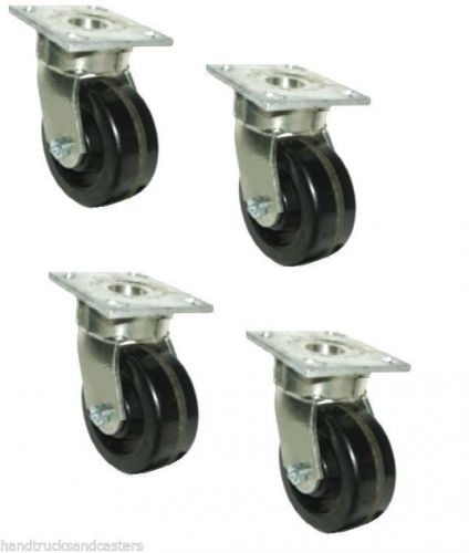 Set of 4 heavy duty phenolic  casters with 4&#034; x 2&#034; warehouse wheel for sale