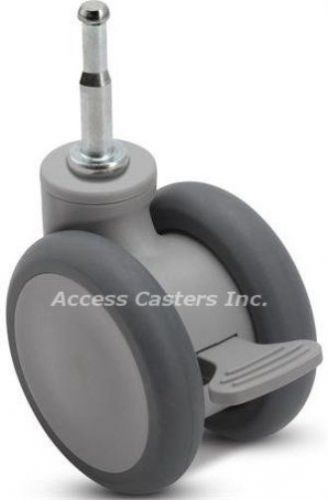 65SGNSB 65MM Grey 5/16 x 1 1/2&#034; Grip Neck Twin Wheel Swivel Caster with Brake
