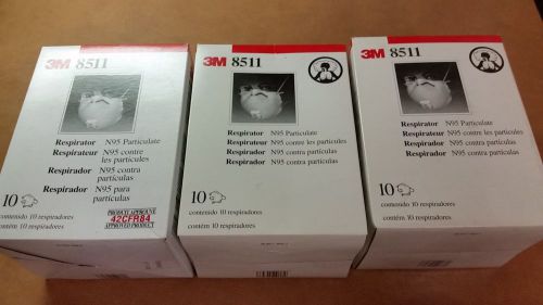 3M 8511 Particulate N95 Respirator MASK FILTER Valve 3 boxes of 10    (30 MASK)