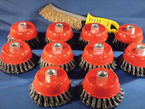 (9) pcs - 4&#034; twist cup wire brush 5/8&#034; cup brush for use with angle grinders for sale