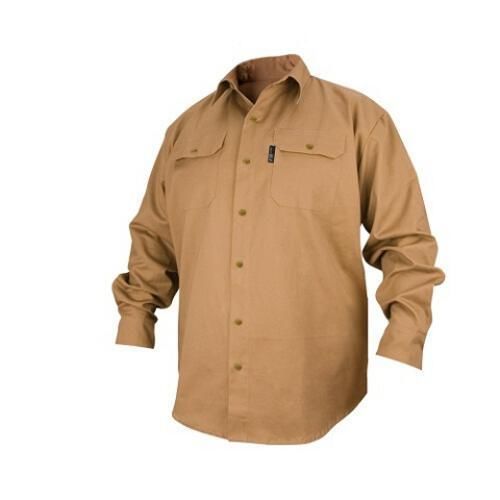 Revco FS7-KHK 7 oz. Khaki FR Cotton Long Sleeve Work Shirt, Medium