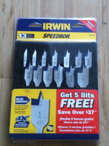 Irwin 13 Piece Blue Groove Wood Speedbor Drill Set 1/4-1 Inch Quick Change Shank