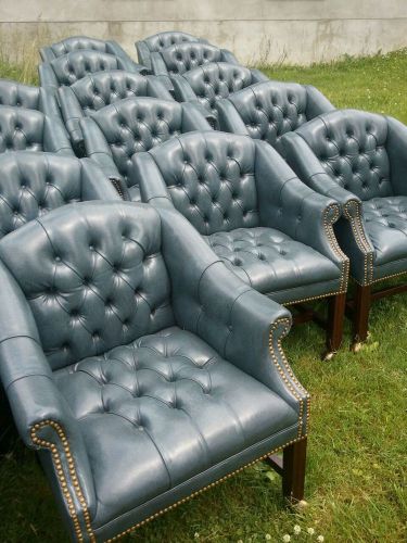 Kensington jamestown antique blue button tufted club/office arm caster chair for sale