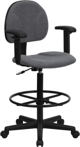 Gray fabric ergonomic adjustable drafting stool with arms for sale