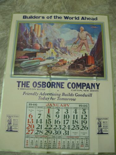 1946 Rare Large Salesman Sample-Osborne Advertising Calendar-47x35- Walt DeMaris