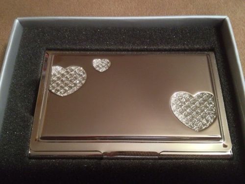 NEW Things Remembered Business Card Case Silver Holder Sparkly Hearts