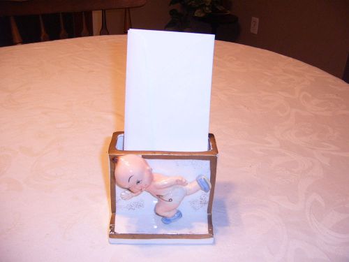 Vintage Porcelain Baby Ice Skating Envelope Stand Rack Desk Organizer Rare!