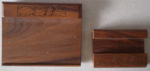 &#034;Deskmates&#034; 2 Piece Wood Desk Accessory Set - Business Cards and Post It Note