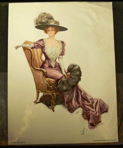 VTG Hazel Pearson Handicrafts Victorian Lady with Fan Print Lithograph Pin Up