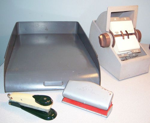 Vintage Office Desk METAL BATES ROLLODEX,COLE FILE,MAJOR STAPLER,CLIX PUNCH