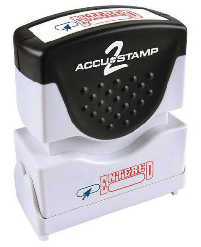 NEW COSCO Accustamp2 Premium Shutter Stamp Microban 2 Color Red Blue Ink Entered