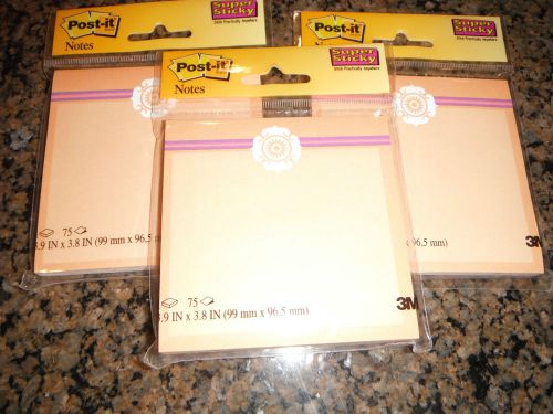NWT 3 Post-it notes super sticky note pad 3.9 x 3.8 in orange purple pink white