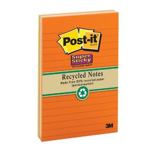 Post-it Recycled Super Sticky Notes In Farmers Market Colors - (4621ssnrp)