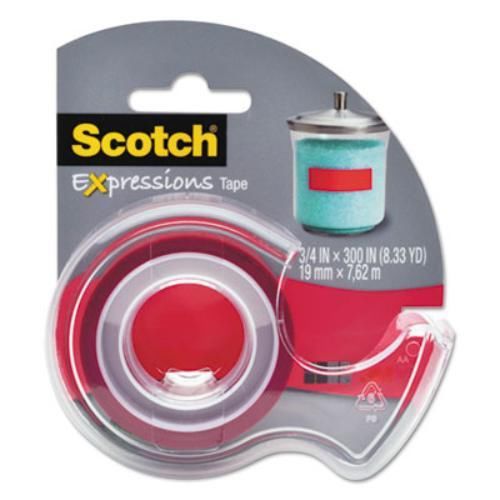 3m C214REDD Expressions Magic Tape With Dispenser, 3/4&#034; X 300&#034;, Red