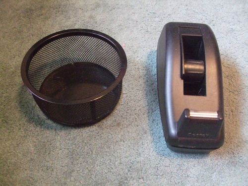Scotch Weighted Non-Skid Desk C-40 Tape Dispenser &amp; Small Wire Storage Basket
