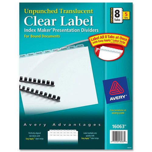 Avery AVE16063 Divider 5 SETS 8 TABS UNPUNCHED DIVIDERS CLEAR LABEL INDEX MAKER