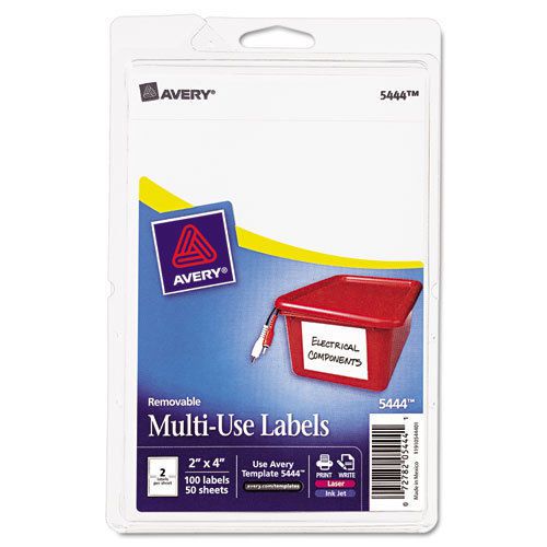 Avery Print or Write Removable Multi-Use Labels, 2 in x 4 in, White, 100/Pack