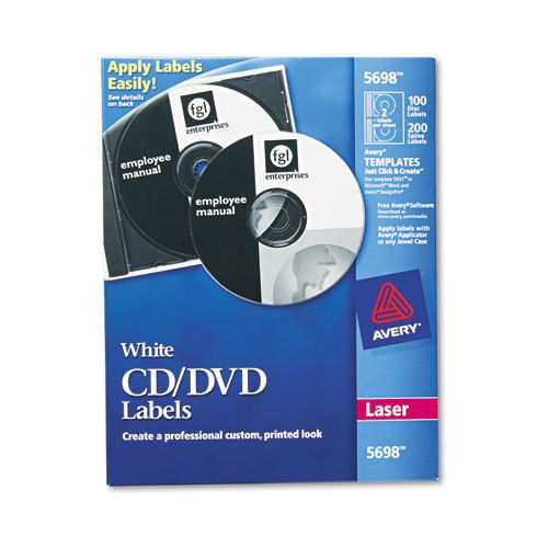 Avery  Laser CD/DVD Labels, Matte White, 100/Pack, PK - AVE5698