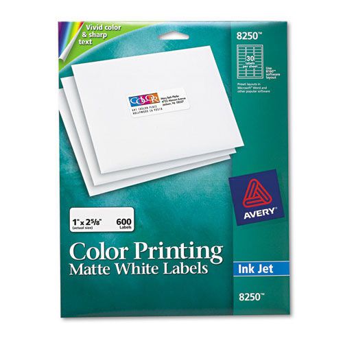 Avery Matte White Ink Jet Labels, 1&#034;x2 5/8&#034;, 600 per Pack. Sold as Pack of 600