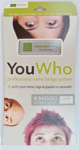 You who professional name badge system 4  magnetic silver badges laser 1&#034;x3&#034; new for sale