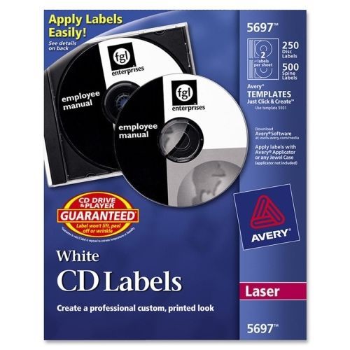 Avery CD/DVD and Jewel Case Spine Label - 250/Pk -Circle -Laser - White