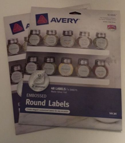 Avery Embossed Round Labels 41466, Matte Silver Foil, 2&#034; Diameter, 96 Labels