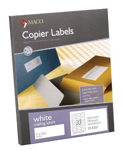 Maco mm-5351 1&#034; x 2 3/4&#034; white [33 up 100 sheets/box] [interchangeable (mm5351) for sale