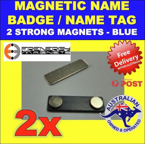 2x magnetic name badge/name tag - 2 magnets- blue for sale